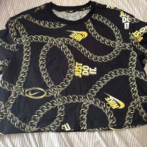 Nike Black Tee with Yellow Swoosh & Gold Chain Print